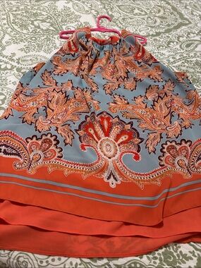 Rose & Olive Coral and Light Blue Paisley Halter Tank